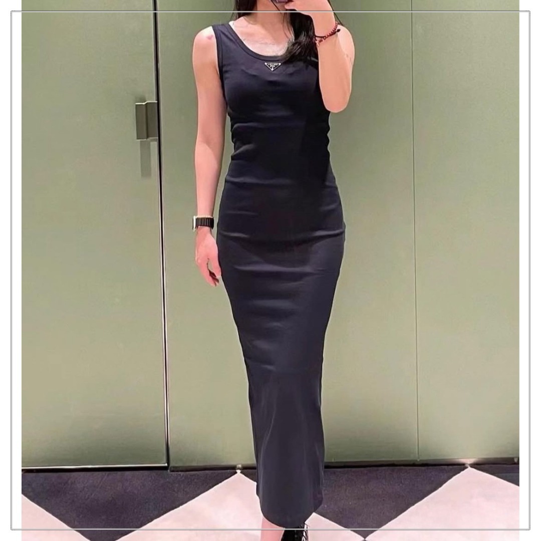 PRADA◆コットン リブニット スリムフィット ワンピース 大人気