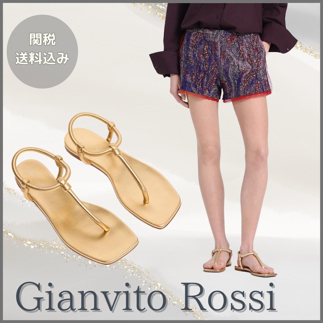 Gianvito Rossi【関税送料込】メタリックレザートングサンダル