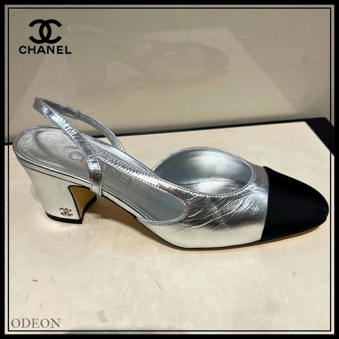 *メタリックレザー*【CHANEL】スリングバック 6cm
