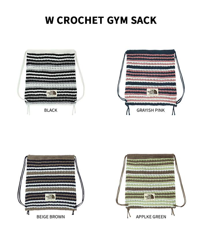 【THE NOTRH FACE】 W CROCHET GYM SACK‐BLACK NN2PR19J W CROCHET GYM SACK 내추럴한 무드가 매력적인 크로쉐