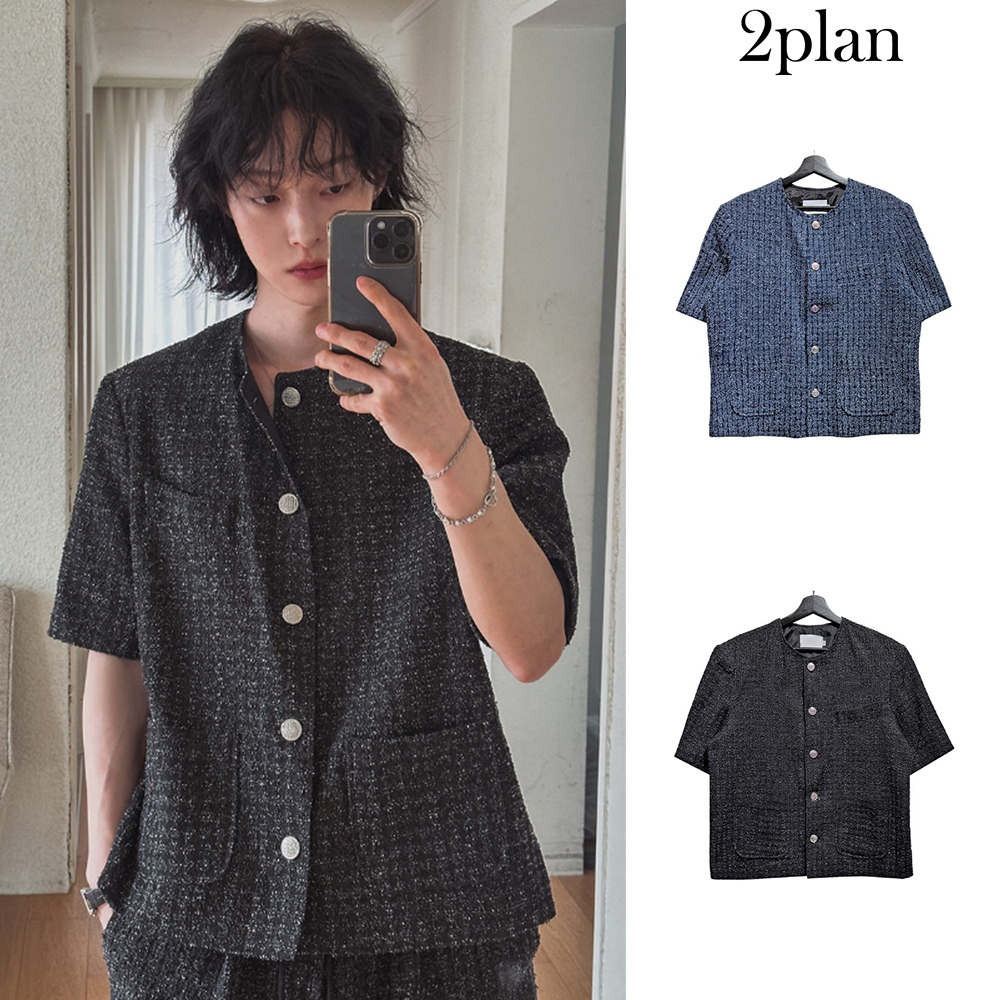【2plan】Lione Tweed Half Jacket