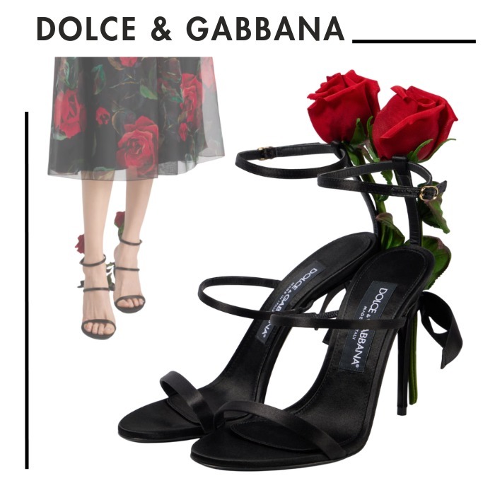 DOLCE & GABBANA●Keira ローズ付きサテンハイヒールサンダル