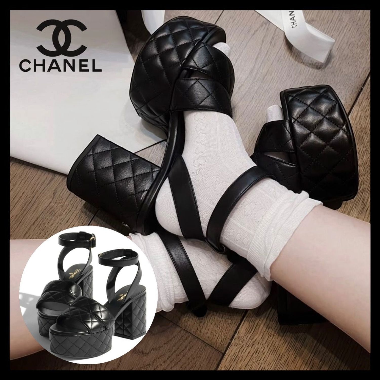【厚底で美脚効果UP♡】CHANEL 厚底サンダル