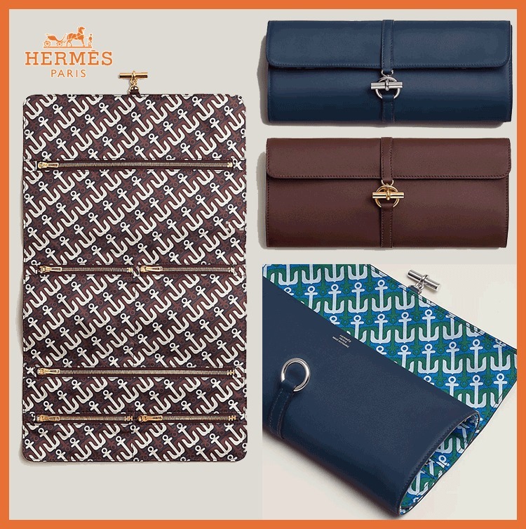 【シックで中の柄もポイントに☆】HERMES グレナン ポーチ
