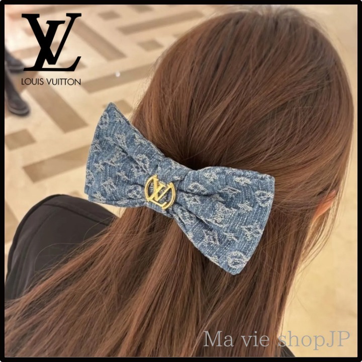 高級感を増すロゴ【LOUIS VUITTON】バレッタ デニム リボン