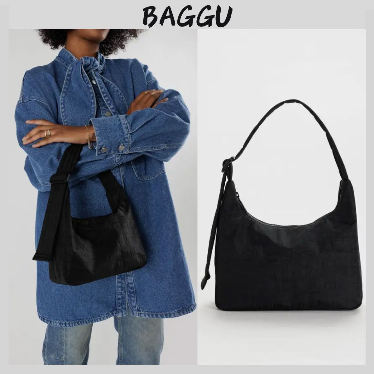 BAGGU ミニナイロン ショルダーバッグ ブラック 送料無料