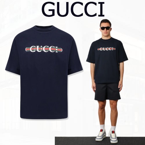 GUCCI グッチ メンズ レタリングロゴ コットン Tシャツ ウェブ
