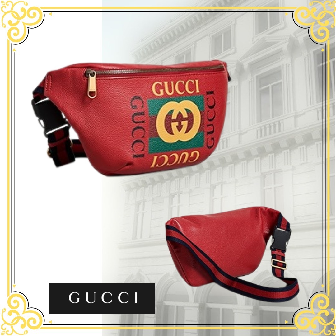 男女兼用 GUCCI ロゴ レザー ベルト バッグ
