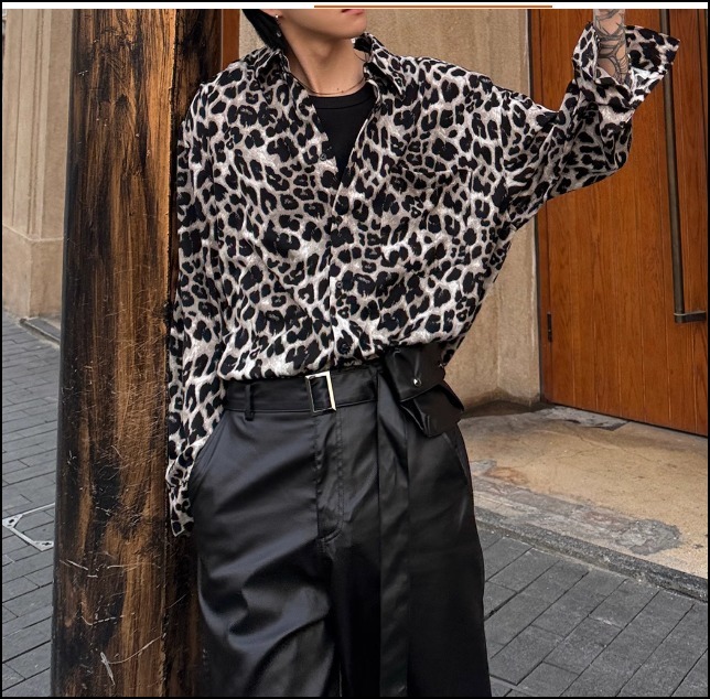 セクシー ヒョウ柄 シフォンシャツ 長袖 ルーズシルエット