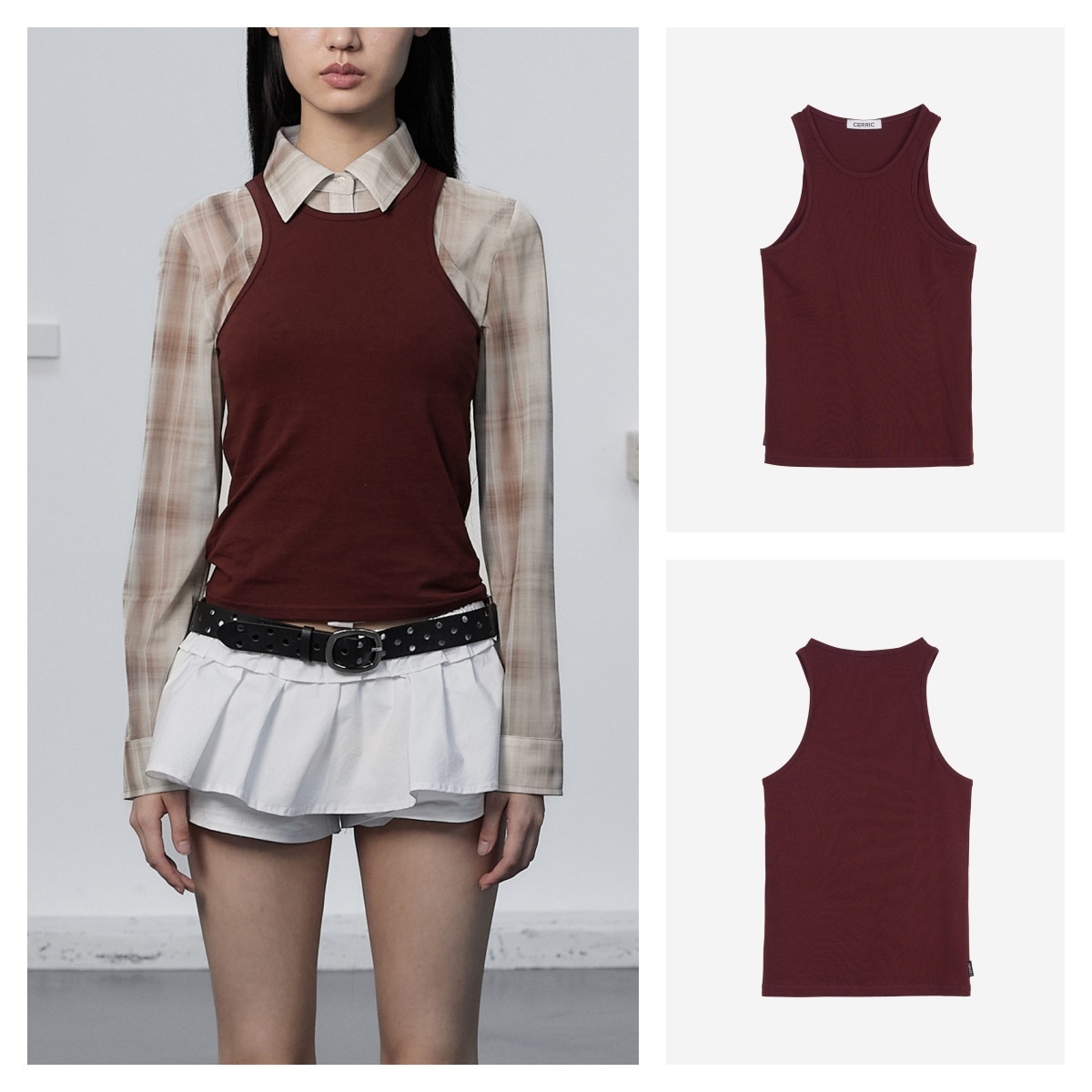 ★CERRIC★BASIC SLEEVELESS★1854★Wine★韓国★大人気★