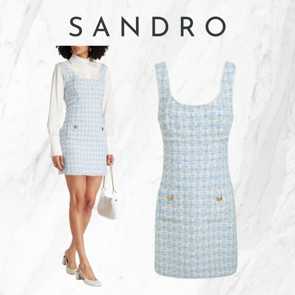 【sandro】関税・送料込★ブルー チェック ミニワンピース