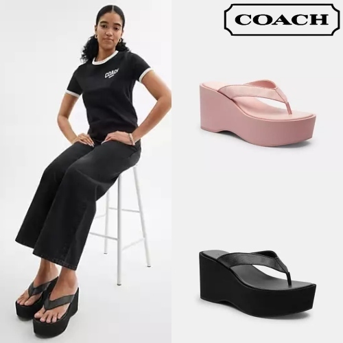 Coach コーチ シグネチャー キャンバス トング ウェッジサンダル