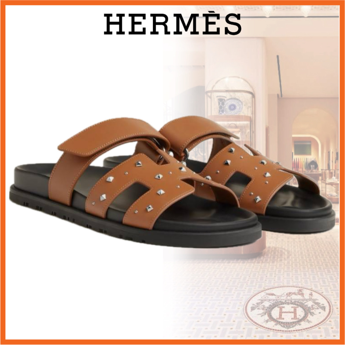 《メタルスタッドがアクセントに》HERMESサンダル シプレ