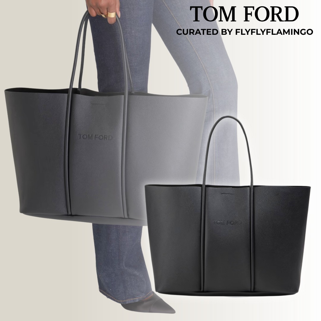 大容量!【TOM FORD】テクスチャードレザー ロゴ トートバッグ