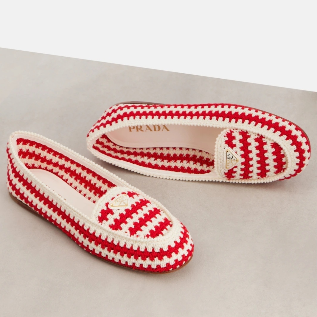 Prada プラダ＊ストライプクロシェバレエフラットシューズ