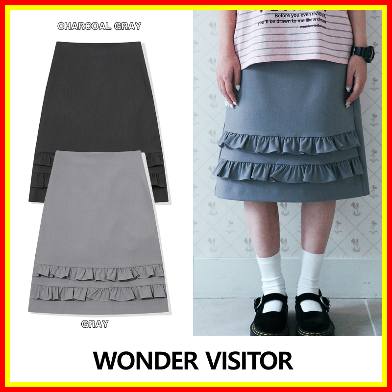 [WONDER VISITOR] PAIR Frill midi Skirt /追跡付
