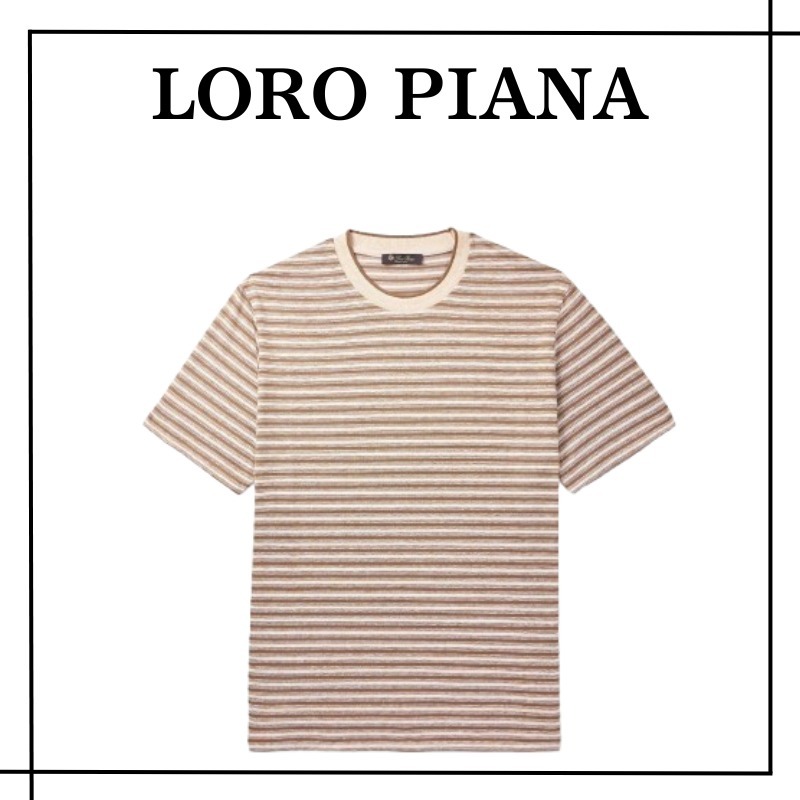 【LORO PIANA】シルク＆リネン混 Tシャツ ストライプ柄