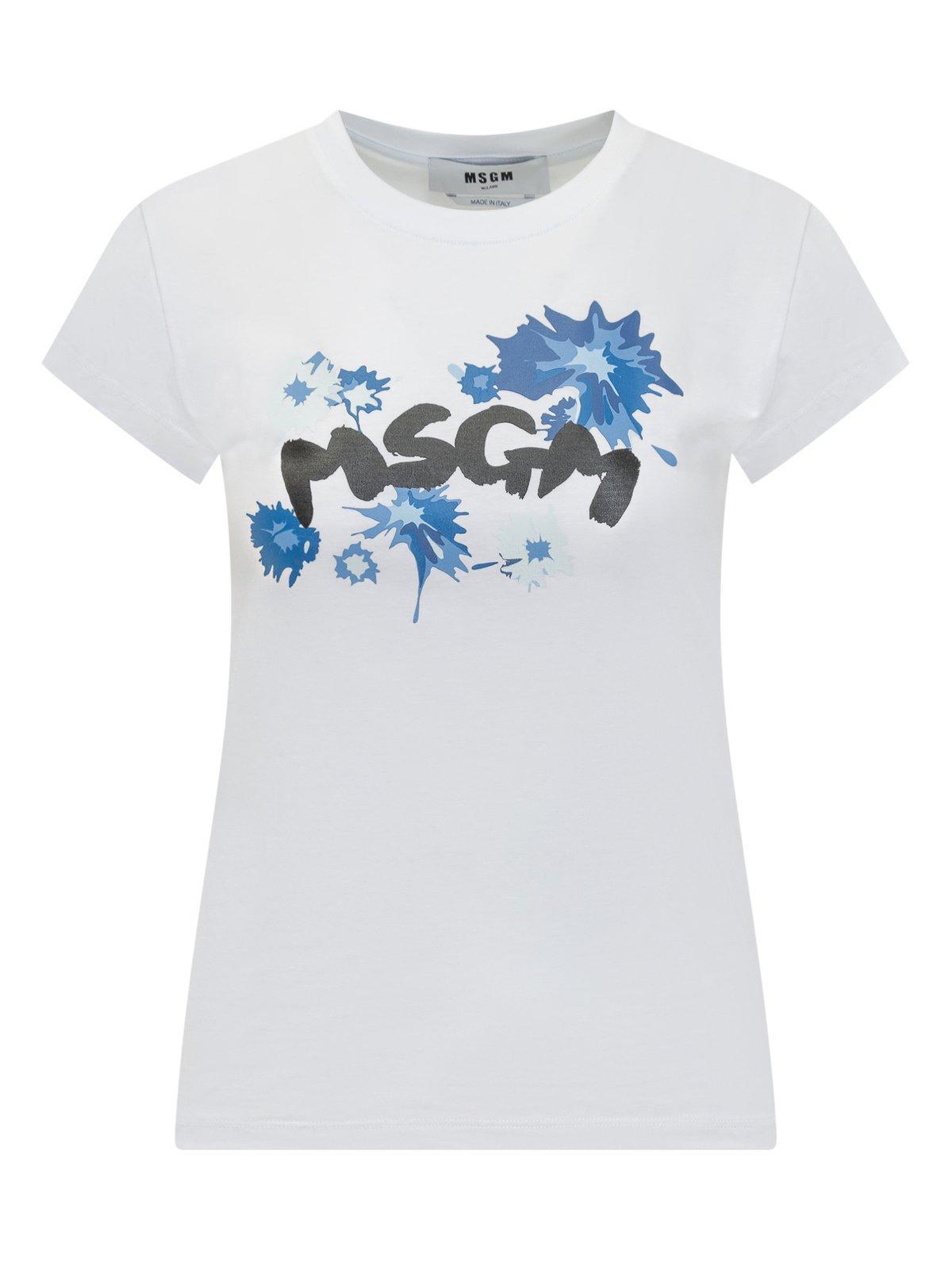 【送料&関税込】MSGM Logo Printed Crewneck T-shirt