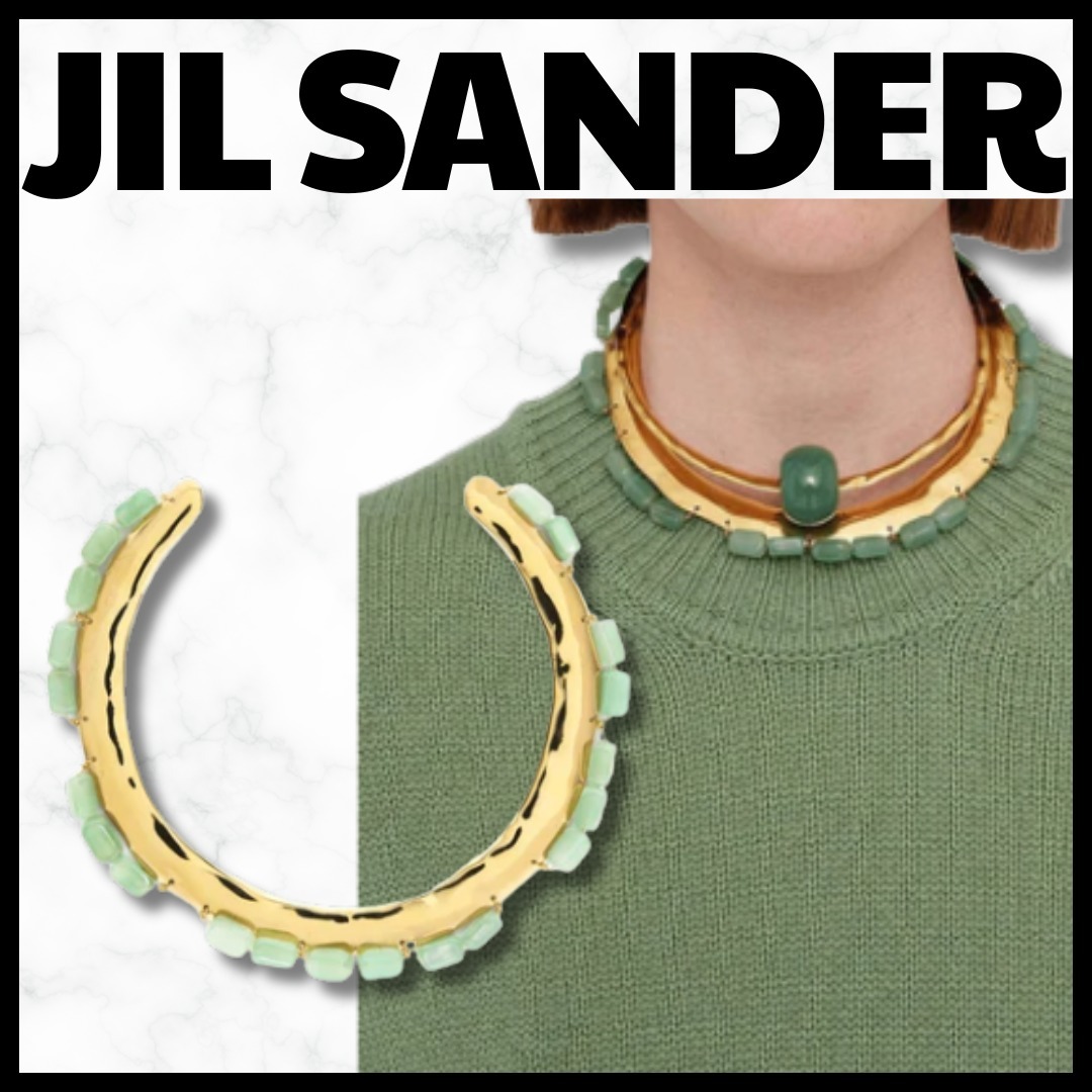 JIL SANDER■カフネックレス ライトグリーン宝石ディテール 装飾