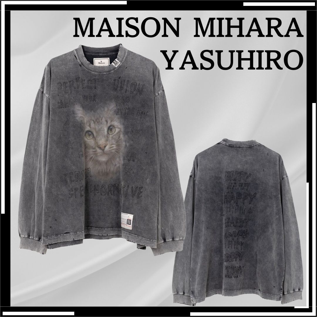 すぐ届く【MIHARAYASUHIRO】ロングTシャツ ブリーチドキャット