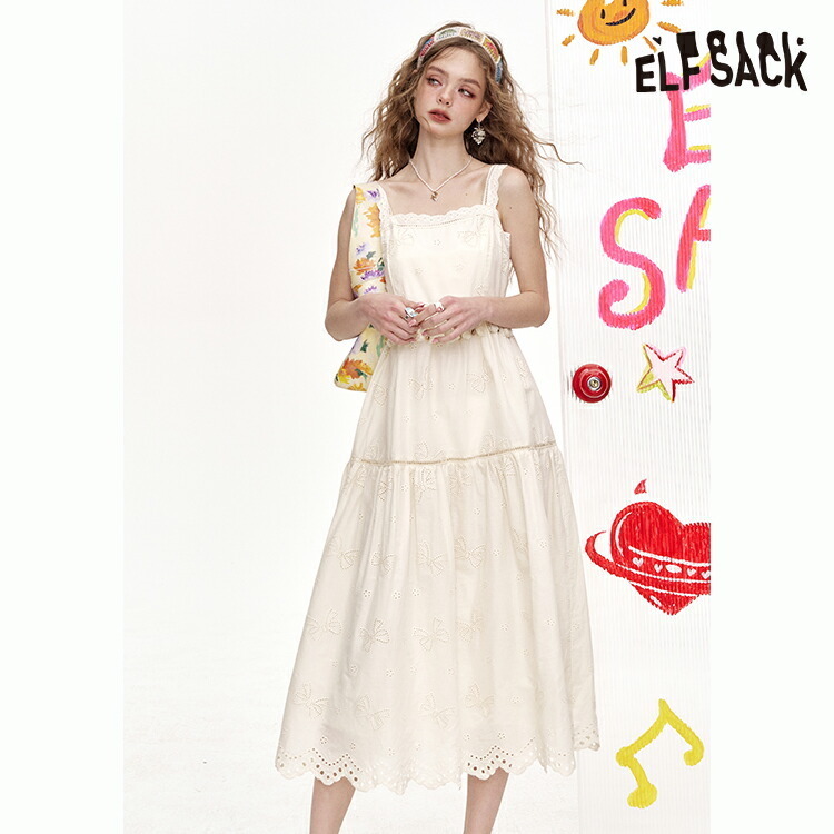 ELFSACK ワンピース レース キャミワンピース スクエアネック