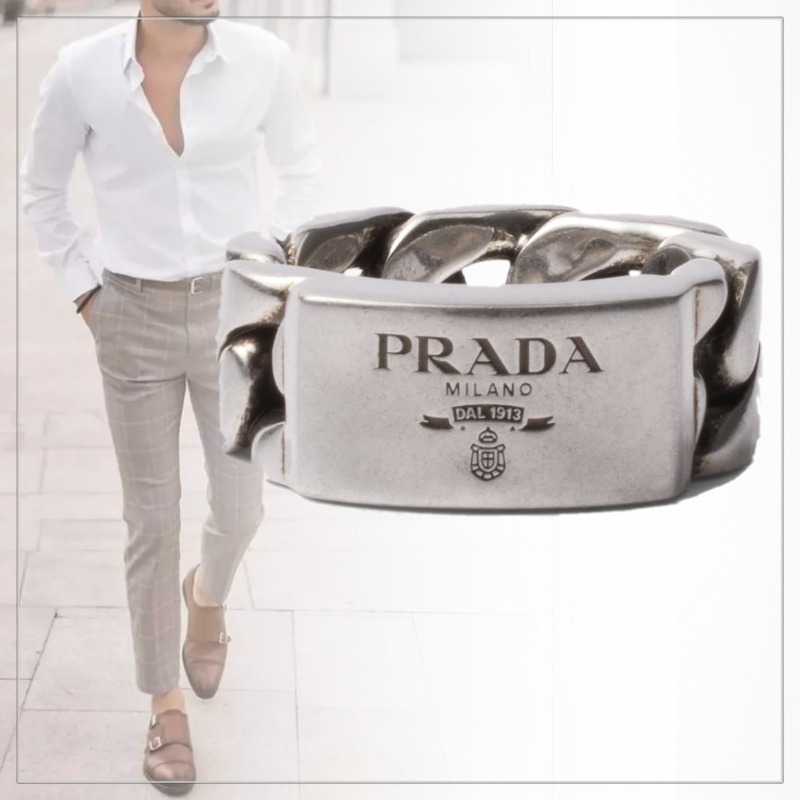 【大人気】PRADA◆シルバー925 チェーンリング レタリングロゴ