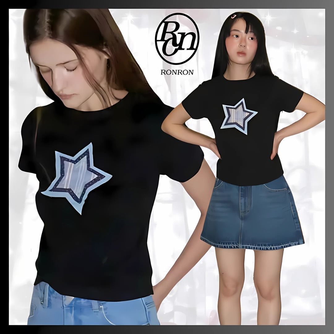 RONRON☆SHAPE APPLIQUE SLIM CROP T SHIRTS