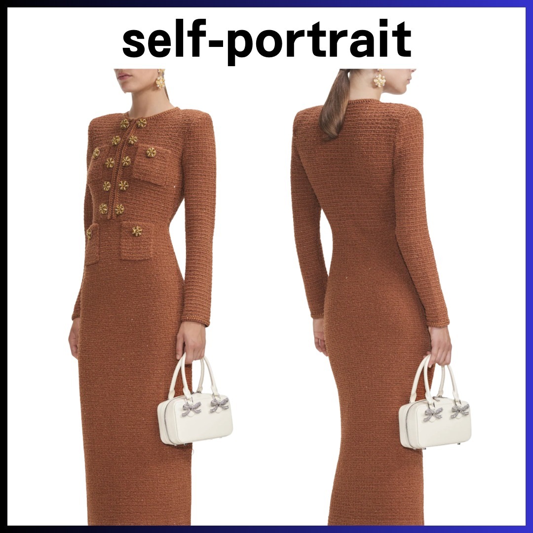 Self-Portrait：テクスチャードニット ミディドレス