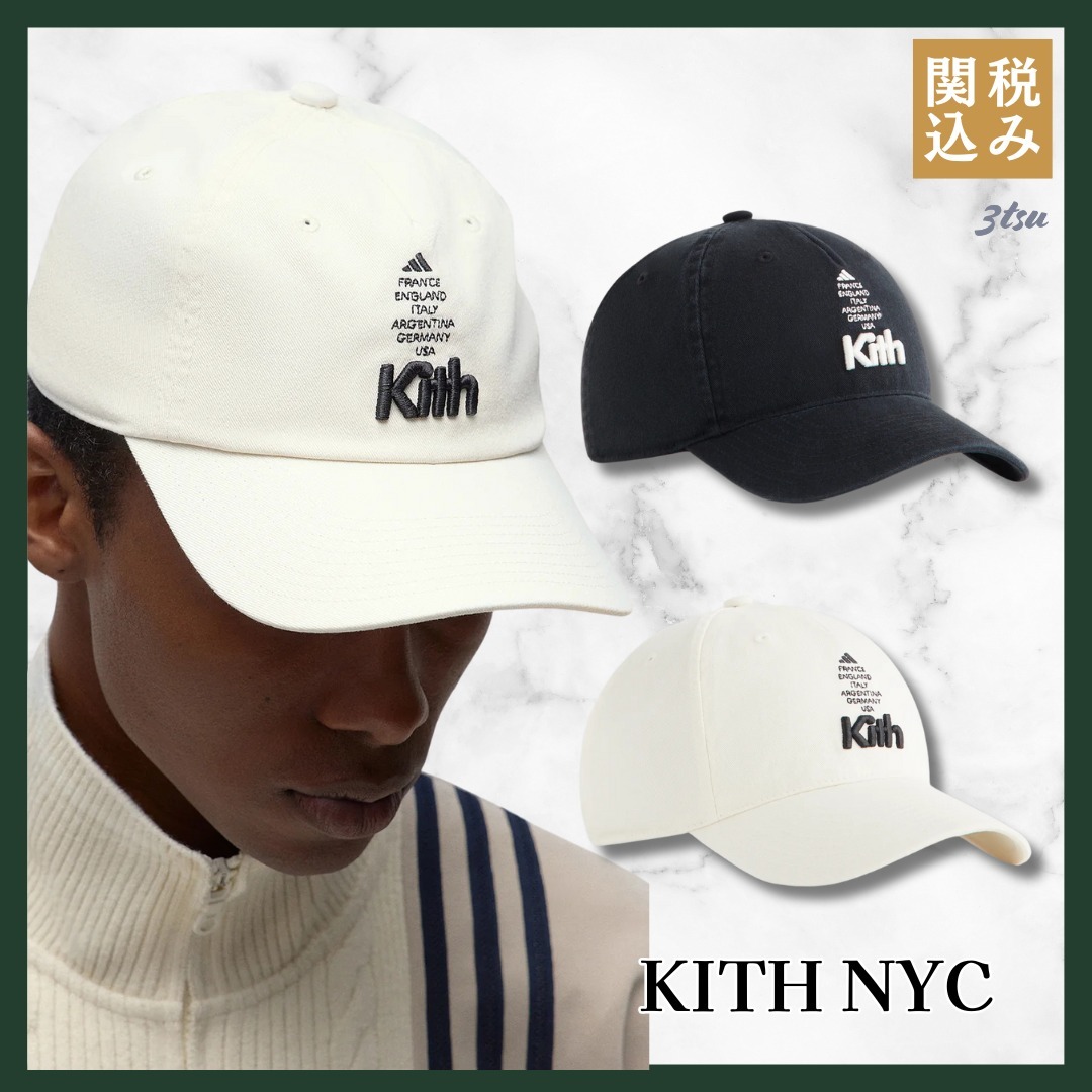 KITH★adidas フットボール キャップ White/Black 帽子