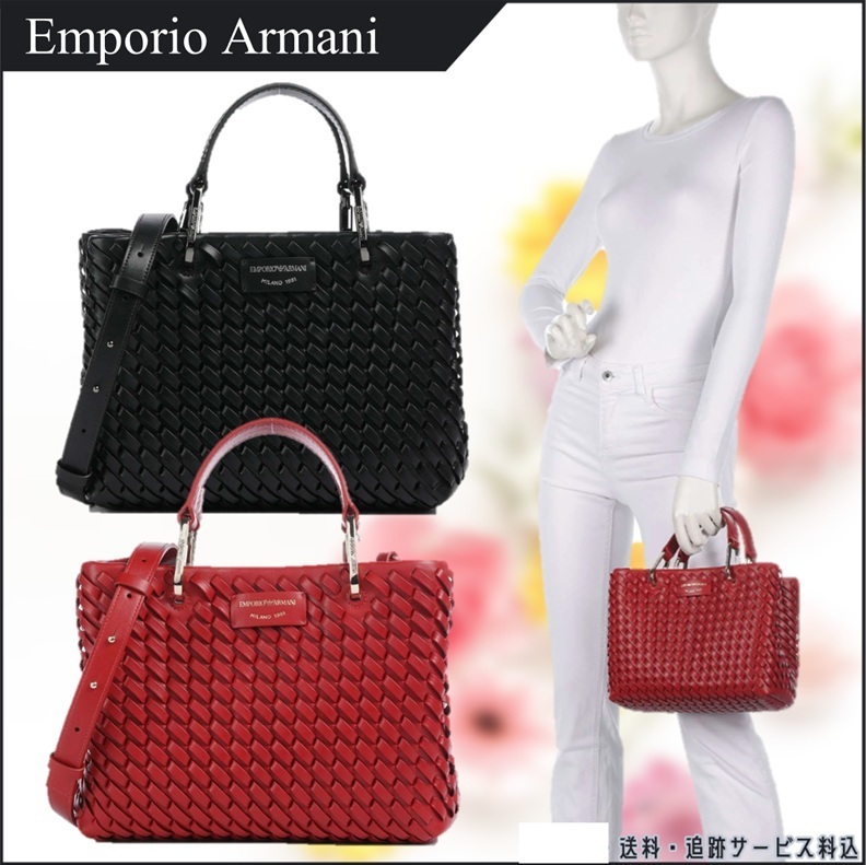 【Emporio Armani】 MyEA 編み込み レザー ハンドバッグ 2WAY