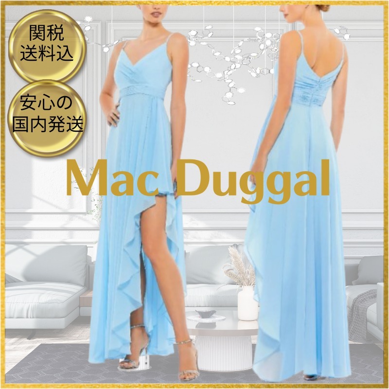 ★Mac Duggal★Blue ノースリーブ アシンメトリーシフォンドレス