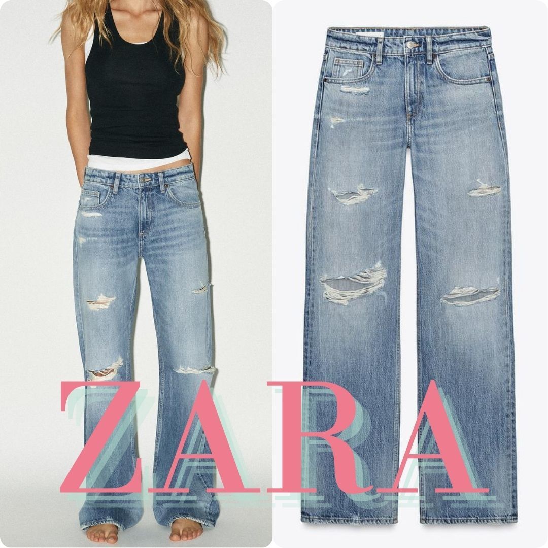 ZARA TRF クラッシュ加工ミッドライズデニムパンツ 4365/026