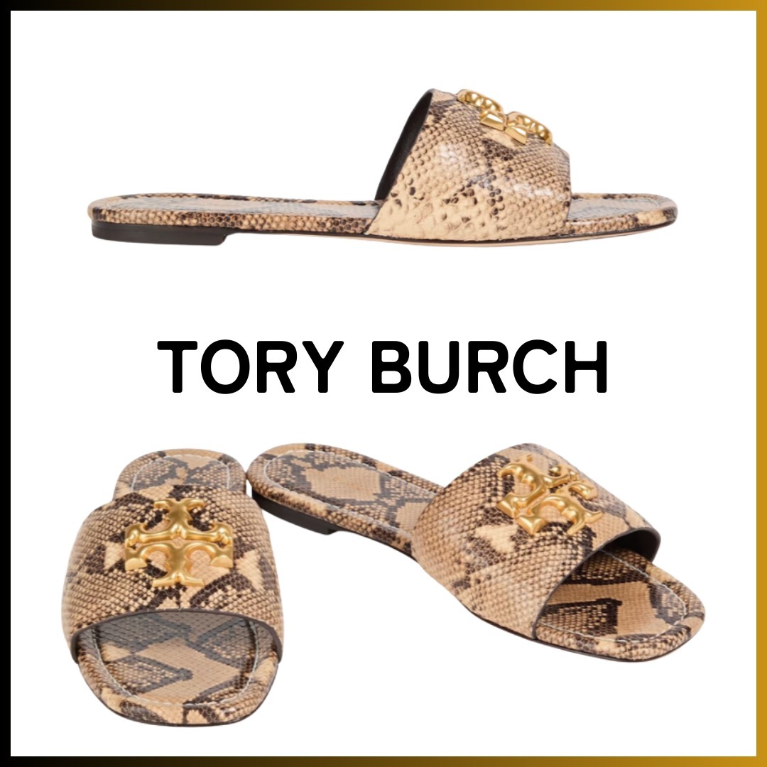 TORY BURCH ： Eleanor ロゴ レザー スライドサンダル