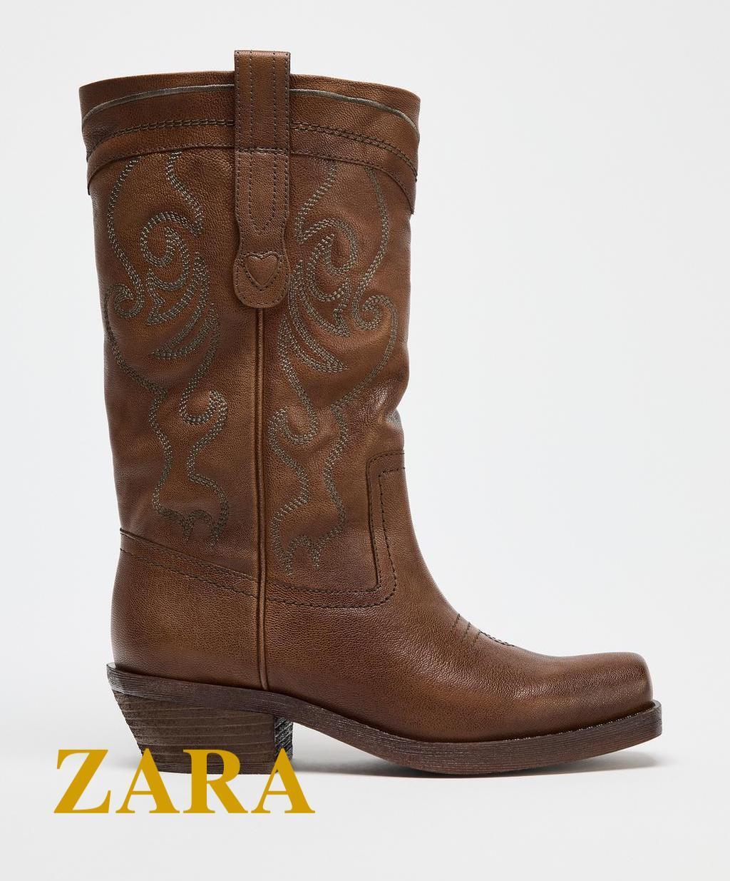☆ドイツ発*ZARA*新作*本革カウボーイブーツ/DARK TAN☆