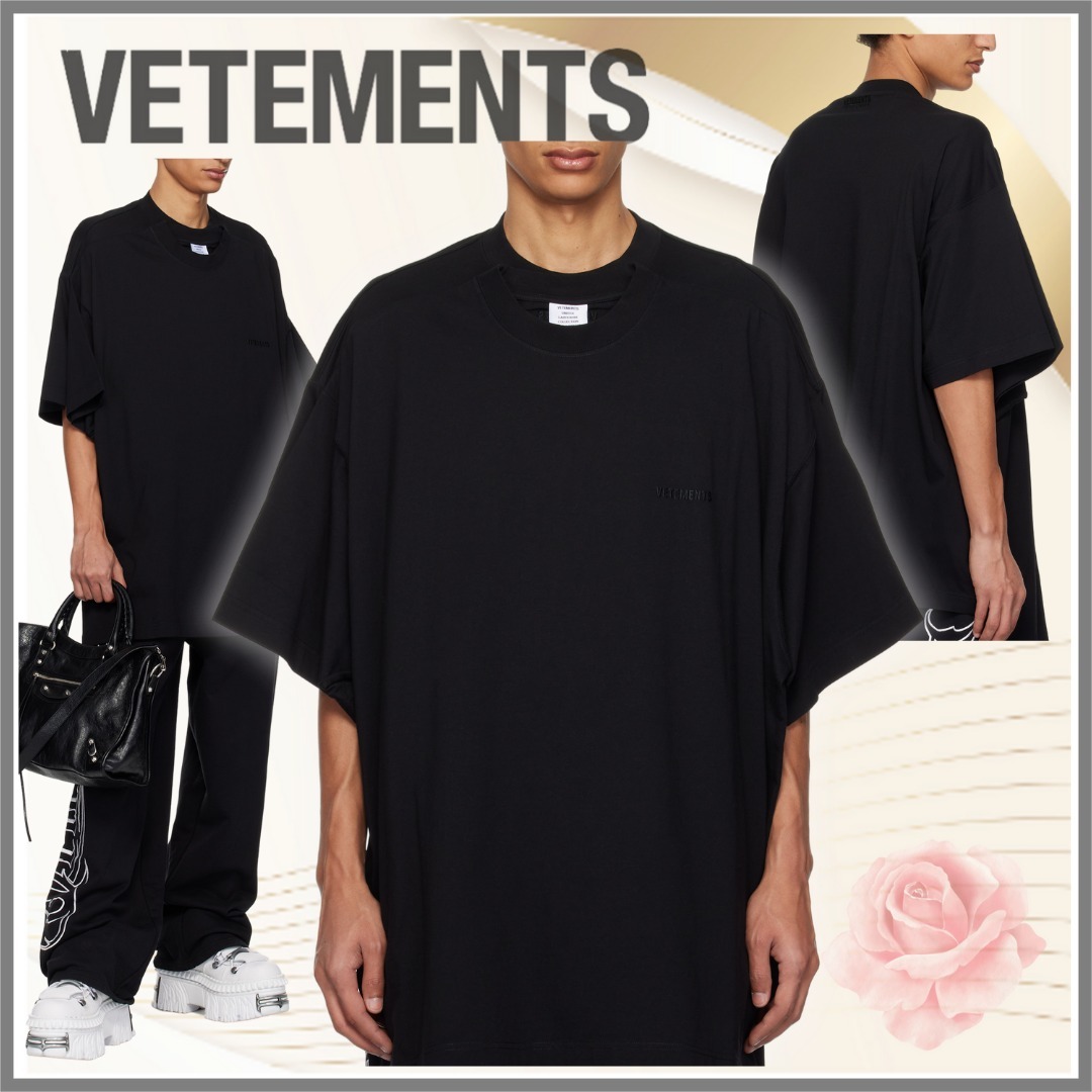 【VETEMENTS】ブラック Merged Double オーバーサイズ Tシャツ
