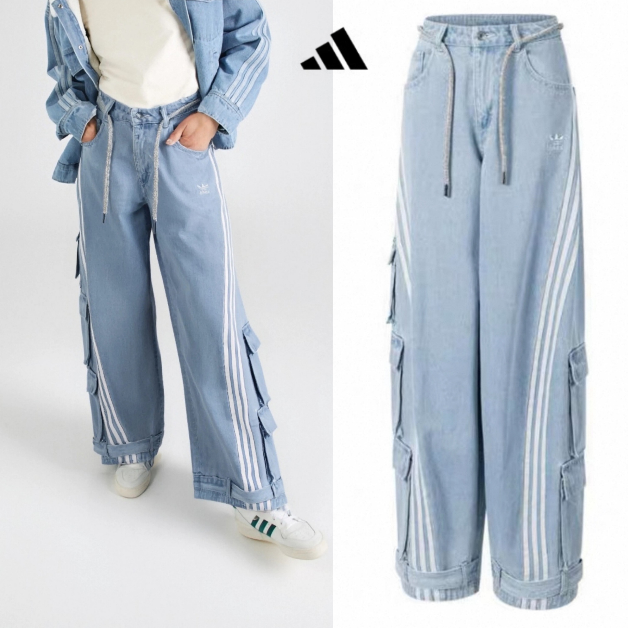 adidas originals ADILLENIUM デニムカーゴパンツ ブルー
