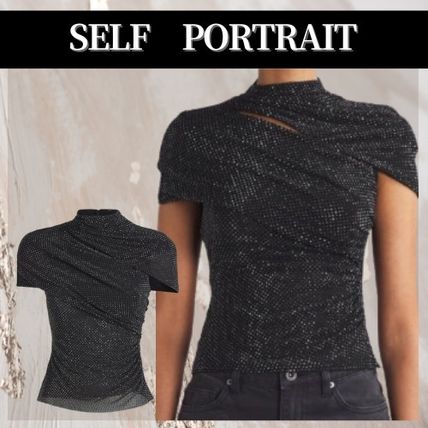 Tシャツ・カットソー SELF PORTRAIT FW23 T-SHIRT (AW23069TB BLACK) ブラック(黒)系 SELF PORTRAIT(セルフ・ポートレイト) Tシャツ