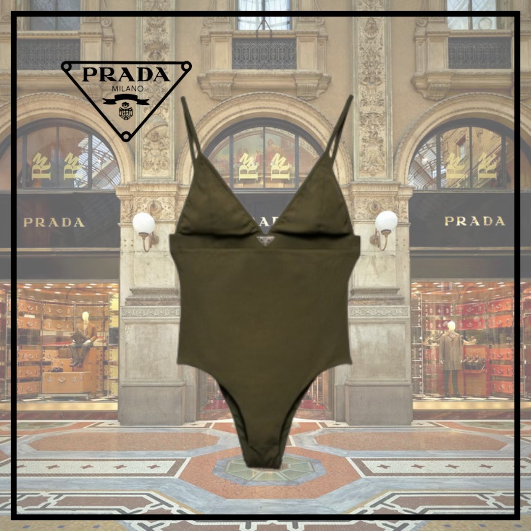 【PRADA】リブニット ワンピース スイムウェア 水着★カーキ