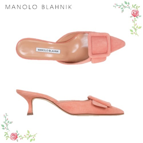 MANOLO BLAHNIK 25SS ピンクメイセイル50スエードミュールヒール