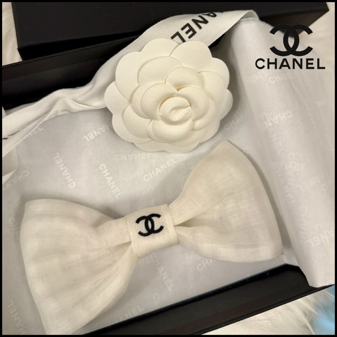【オシャレ度UP♪】CHANEL リボン バレッタ ホワイト