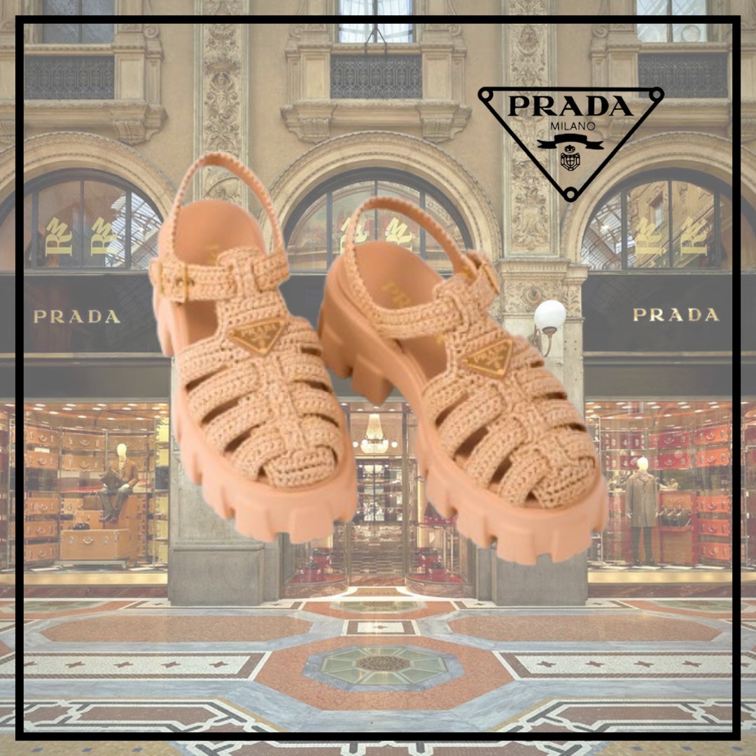 【PRADA】プラダ モノリス クロシェ ケージサンダル★ナチュラル