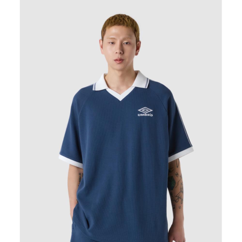 Tシャツ・カットソー UMBRO BLOKE OG Waffle Short Sleeve Collar T-Shirt Navy UQ221