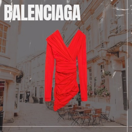 【BALENCIAGA】ドレープドレス レッド