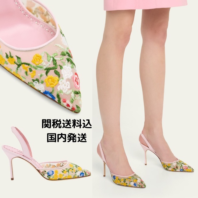 【Manolo Blahnik】雑誌掲載 スリングバック フローラルパンプス