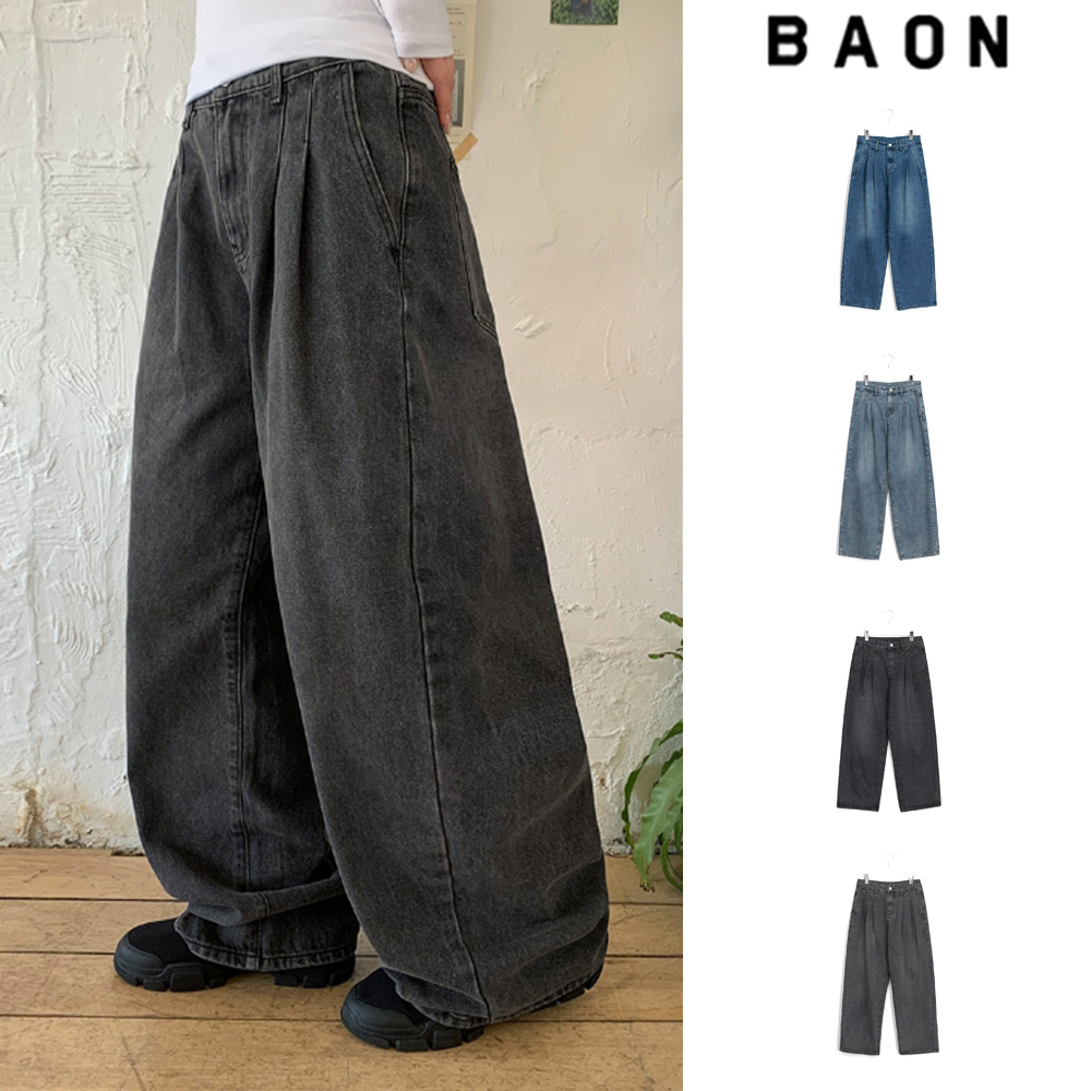【BAON】[unisex] Laryuki Pintuck Denim Wide Pants