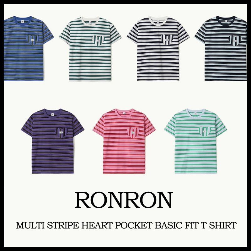 ★RONRON ★MULTI STRIPE HEART POCKET BASIC FIT T SHIRT