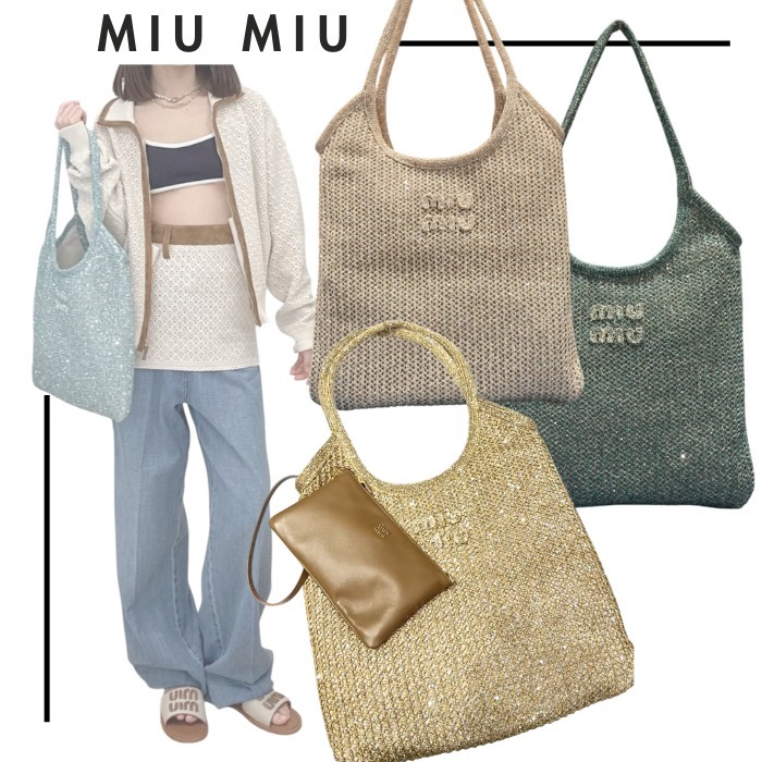 MIU MIU●IVY ポーチ付き ロゴ入りスパンコールメッシュバッグ