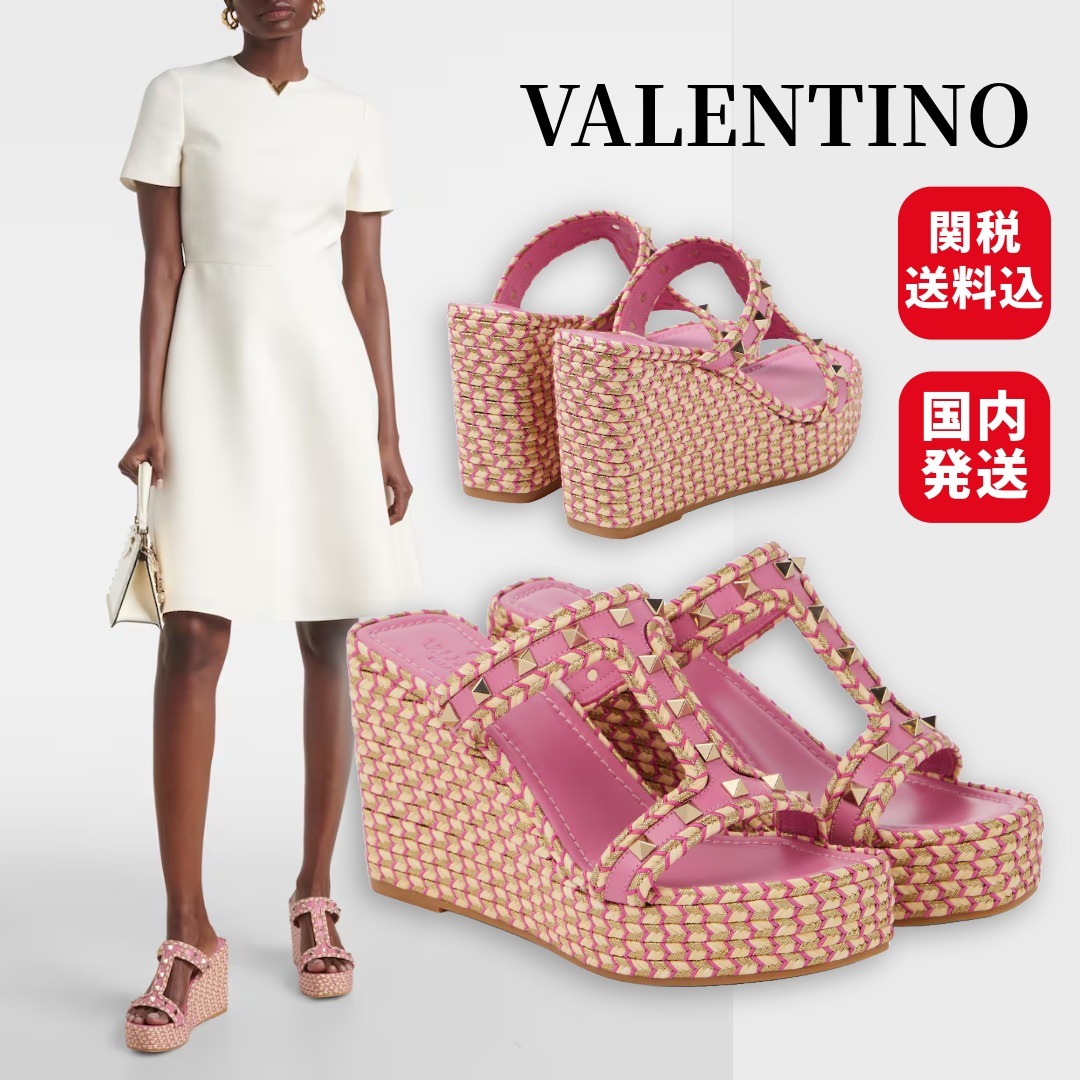 VALENTINO◆ロックスタッズ レザー ウェッジ サンダル