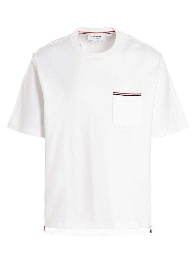 THOM BROWNE ホワイトコットンポケットクルーネック半袖Tシャツ