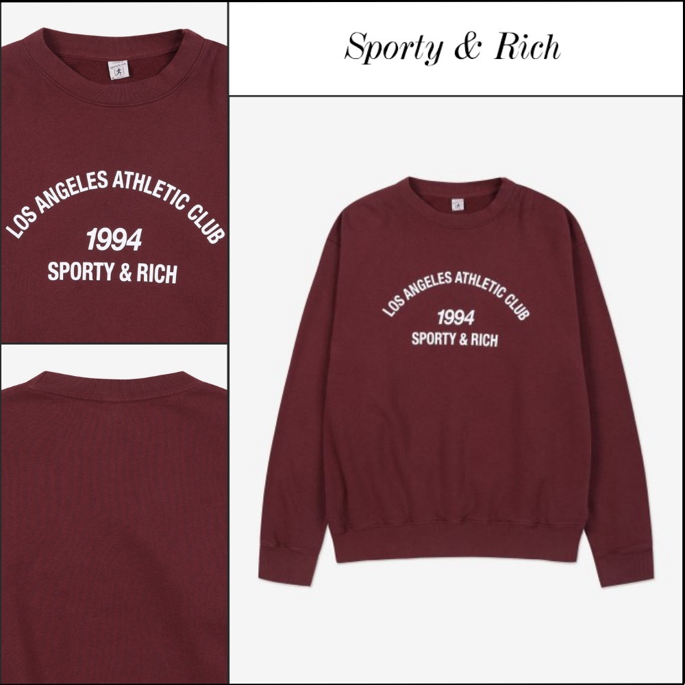 【Sporty & Rich】La Athletic Club Sweatshirt Merlot:White